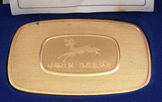 Vtg 24k Gold Plated N.  O.  S.  John Deere Running Stag Emblem Numbered Belt Buckle