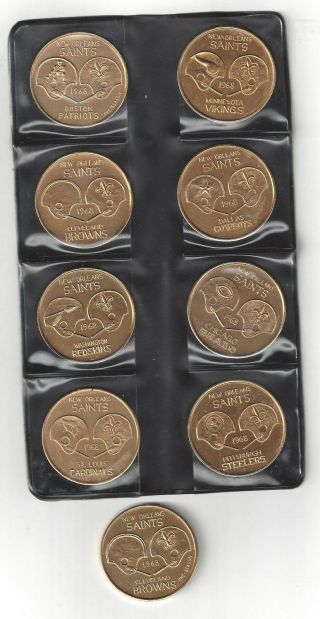Rare 1968 Orleans Saints Program Gold Doubloon Coin Complete Set Jax Beer