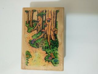 Rubber Stamp Wood Mount 3.  5 " X 2.  5 " Stampendous Vtg 1994 M032 Shady Hollow Trees