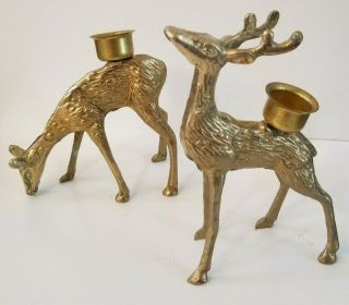 Vintage Solid Brass Deer Candle Holders Buck And Doe Figurine Statue Brass Deer