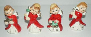 Vintage Made In Japan Porcelain Or Ceramic Christmas Angel Noel Figures 4 Pc