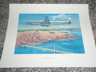 Old Douglas Aircraft United Airlines Dc - 7 House Colors Lithograph - 16 X 20