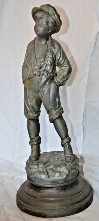 French Art Nouveau Boy Patinated Bronze Spelter Statue Sculpture G.  Omerth