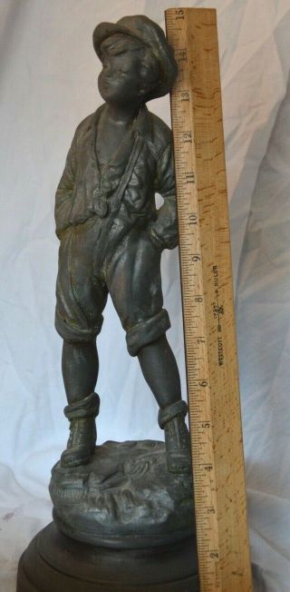 French Art Nouveau Boy Patinated Bronze Spelter Statue Sculpture G.  Omerth 2