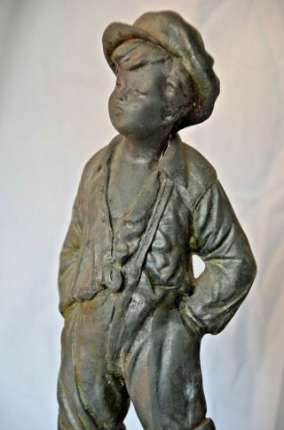 French Art Nouveau Boy Patinated Bronze Spelter Statue Sculpture G.  Omerth 3