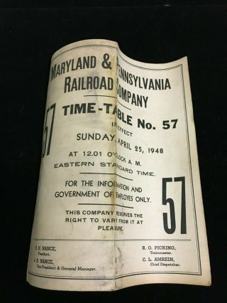 1948 Maryland & Pennsylvania Railroad Time Table - For Government Employees