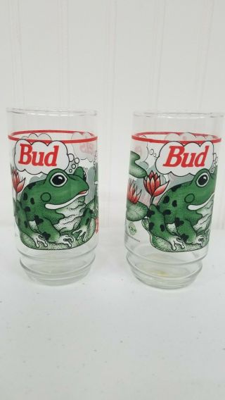 Set Of 2 Vintage Budweiser King Of Beers Bud - Weis - Er Frog 16oz.  Glasses 1995