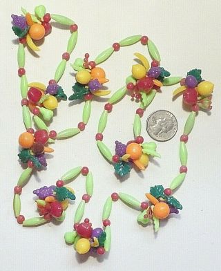Vintage Colorful Fruit Salad/tutti Frutti Clusters Plastic Necklace 38 " Long