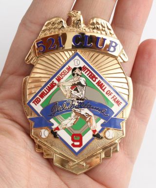 Authentic 521 Ted Williams Hitters Hall Of Fame Red Sox Baseball Club Badge Nr