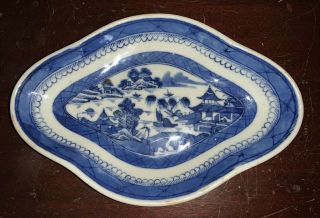 Antique Chinese Canton Blue & White 8.  5 " Tray / Small Oval Platter