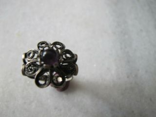Antique Victorian Silver Filigree Ring With Amethyst Stone. 2