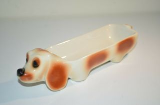 Vintage Hot Dog Holder Plate Doggie Hand Painted Ceramic Dachshund Weenie Tray