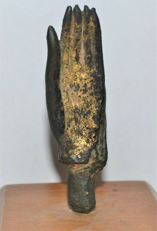 Antique Gilded Bronze " Hand Of Buddha ",  16th - 17th Century Thailand,  Mounted