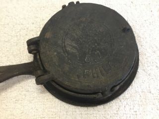 Antique Cast Iron Hinged Waffle Maker,  Stand Fancy Phila 6,  7 Mark