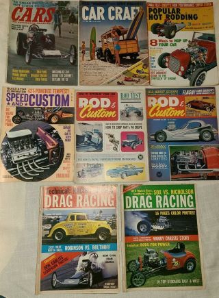 8 Vintage 1963 - 1965 Car Craft,  Hot Rodding,  Drag Racing,  Rod& Custom Magazines