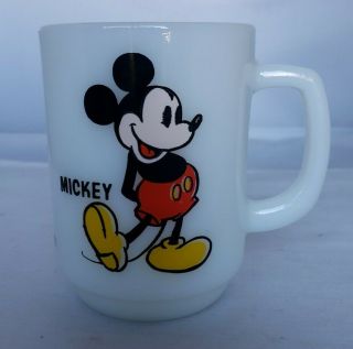 Vtg Mickey Mouse Milk Glass Mug Anchor Hocking Pepsi Walt Disney Productions Cup