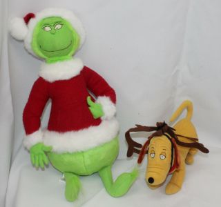 Vtg Hallmark The Grinch & Max Plush Stuffed Animal Set Dr Seuss 17 " 1998 Santa