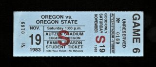 1983 Oregon Ducks Vs Oregon State Beavers Football Ticket To Final Ncaa Tie