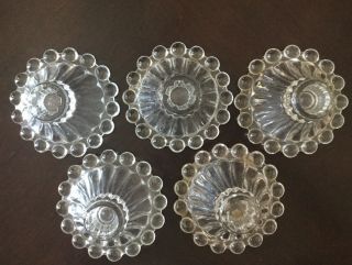 Set Of 5 Vintage Clear Glass Boopie Anchor Hocking Candle Stick Holders