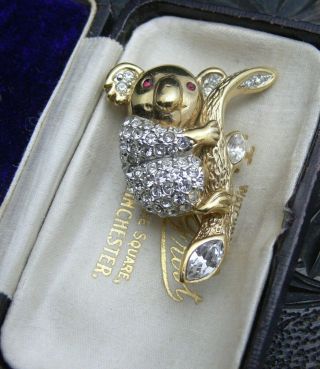 Vintage A&s Attwood & Sawyer Cute Gold Plated Diamante Koala Bear Brooch Pin