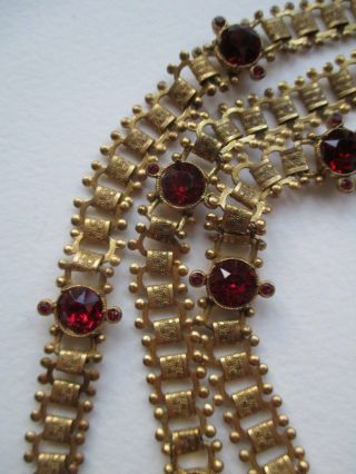Antique Victorian Gilt metal and ruby paste book chain necklace.  Substantial. 2