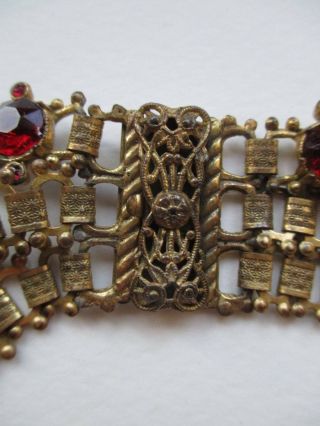 Antique Victorian Gilt metal and ruby paste book chain necklace.  Substantial. 3