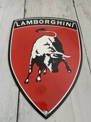 Vintage Lamborghini Porcelain Sign Gas Oil Italian Dealership Auto Motor Plate