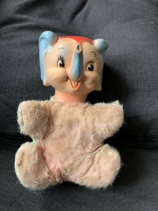 Vintage My Toy Rubber Face Circus Elephant Blue 7 1/2 " Plush Toy 1950s Rushton