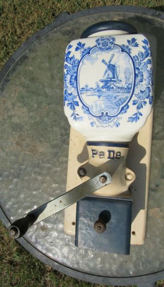 Very Cool Antique Pe De Dutch Blue Delft Wall Mounted Coffee Grinder