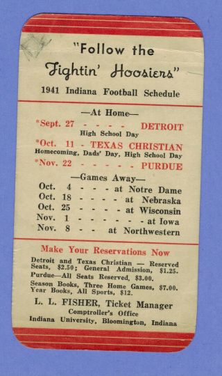 Classic Indiana University Hoosiers 1941 42 Basketball Football Pocket Schedule