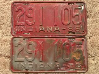 Set Of 2,  One,  Indiana License Plates 1936