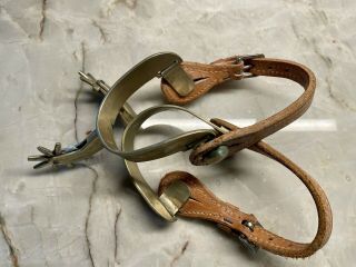 Vintage Etched Brass Cowboy Western Spurs With Leather Straps