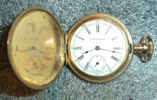 Antique Seth Thomas Pocket Watch In Ornate Gold Filled Case Runs