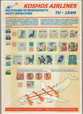Safety Card Kosmos Airlines Tupolev Tu - 154m