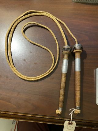 Vintage Wooden Bobbin W/metal Handle Braided Skipping Jump Rope