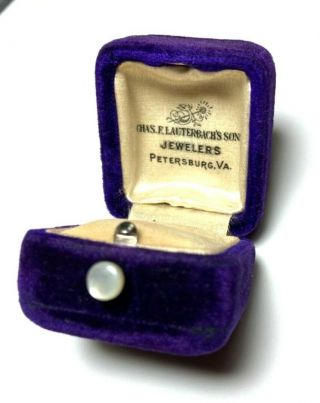 Vintage Ring Box Mother Of Pearl Push Button Purple Velvet Art Deco Antique