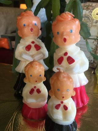 4 Vintage Gurley Novelty Co.  Christmas Choir Candles 2 Lg 2 Sm Estate Find
