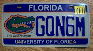 Single Florida License Plate 2011 Gqn6m University Of Florida The Gator Nation