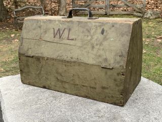 Vintage Antique Wooden Tool Box Carrier Caddy Handmade Green Paint Aafa