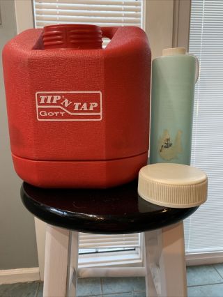 Vintage Gott Tip N Tap Orange Red Cooler Thermos Water Jug Model 1505 Pre Owned