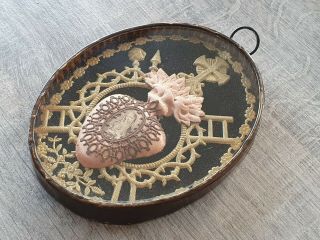 Antique Copper Frame Sacred Heart Pendant