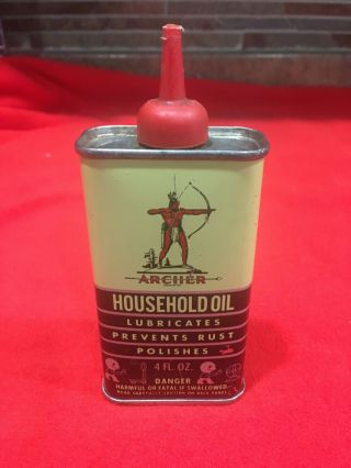Vintage Archer Household Oil Handy Oiler Tin Can