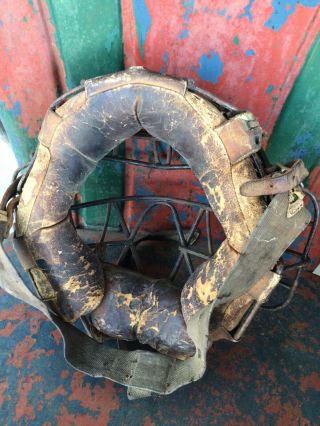 Old Circa Early 1900’s Antique Baseball VINTAGE Catchers Mask Leather Metal 2