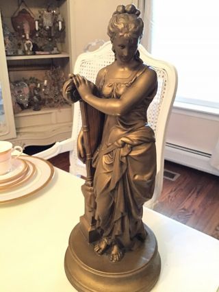 Shabby Antique Vtg Lady Chalkware Goddess Statue Victorian Style Lady