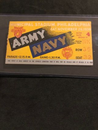 1938 Army Vs Navy Ticket Stub W/rare Stamp “issued Member Athletic Association”