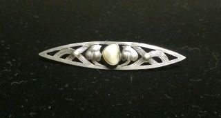 Antique Art Nouveau Sterling Silver Pin With Natural Pearl Signed Cc