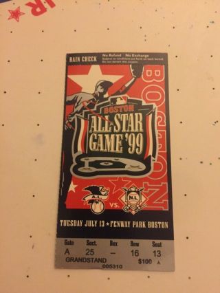 1999 All Star Game Ticket Boston Fenway Mlb Baseball; Ted Williams Ceremony