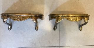 Pair Vintage Antique Gold Tone Wall Shelf 13  L Burwood Products Made In Usa