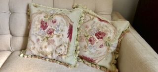 Vintage Antique Wool Aubusson Tapestry Floral Accent Pillow Covers W/down Insert