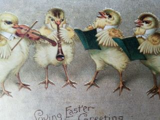 Vintage Postcard Easter Clapsaddle Artist Dressed Chicks Musicians Band Singing